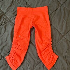 Lululemon Athletica Orange Leggings with Ruched Detail